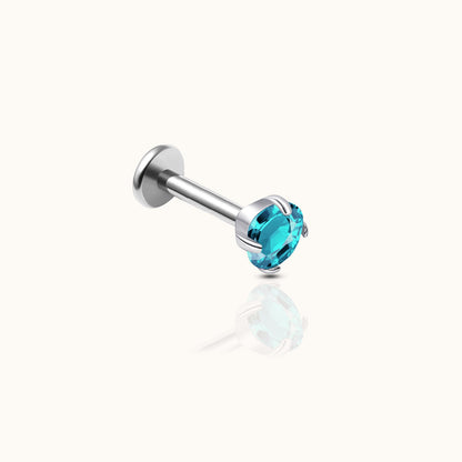 Classic Aquamarine CZ 3mm Threadless Labret Titanium Flat Back Earring