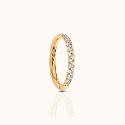 Classic CZ Clicker 10mm Titanium PVD Gold Hinged Hoop Earring