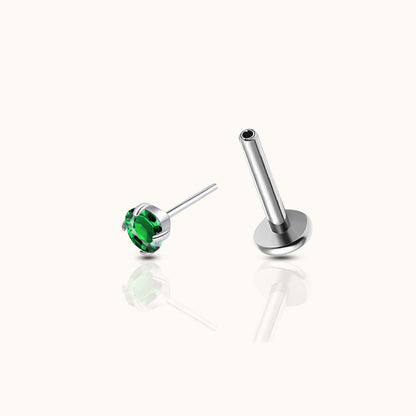 Classic Green CZ 2mm Threadless Labret Titanium Flat Back Earring