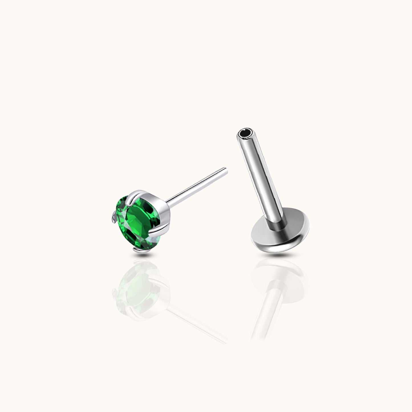 Classic Green CZ 3mm Threadless Labret Titanium Flat Back Earring