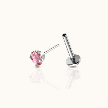 Classic Pink CZ 3mm Threadless Labret Titanium Flat Back Earring