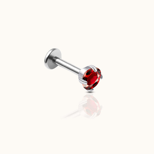 Classic Ruby CZ 3mm Threadless Labret Titanium Flat Back Earring