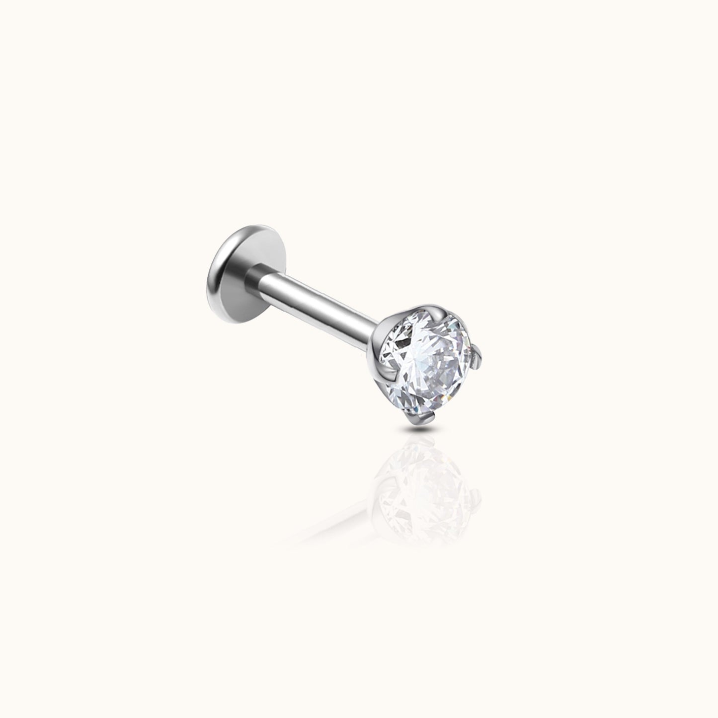 Classic White CZ 3mm Threadless Labret Titanium Flat Back Earring