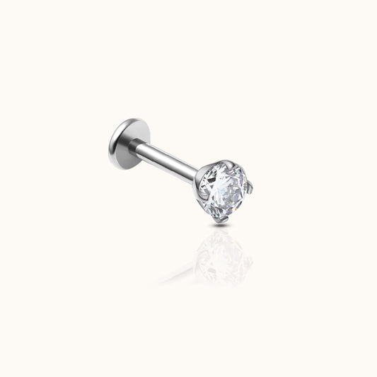 Classic White CZ 3mm Threadless Labret Titanium Flat Back Earring