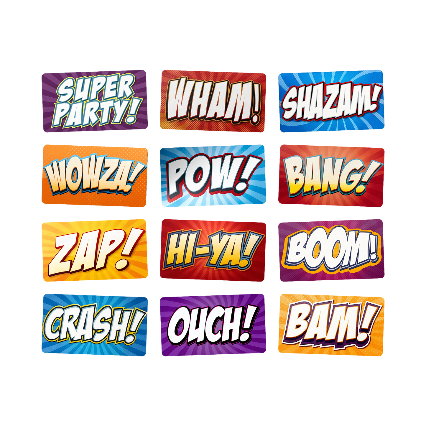 Comic Book Photo Booth Props - 6 Double-Sided Party Signs