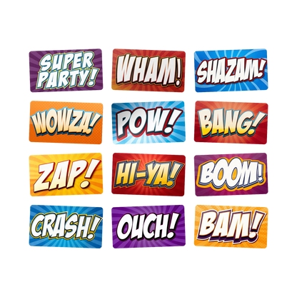 Comic Book Photo Booth Props - 6 Double-Sided Party Signs