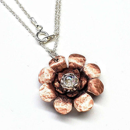 Copper Crystal Flower Blossom Fidget Spinner Necklace