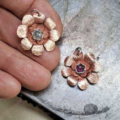 Copper Crystal Flower Blossom Fidget Spinner Necklace