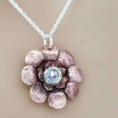 Copper Crystal Flower Blossom Fidget Spinner Necklace