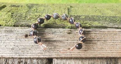 Copper Spiral Twist Wrap Blue Disco Sandstone Beads Lava Rock  Bangle Bracelet