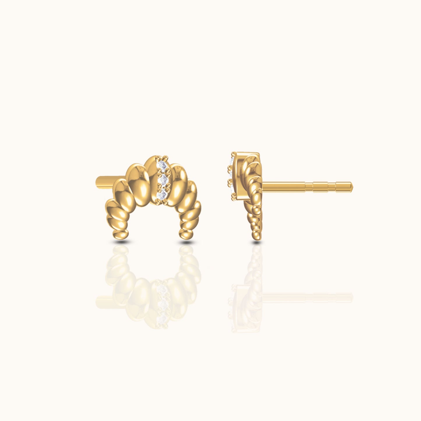 Croissant Dainty CZ Dome Stud Earrings