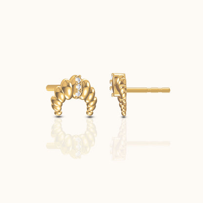 Croissant Dainty CZ Dome Stud Earrings