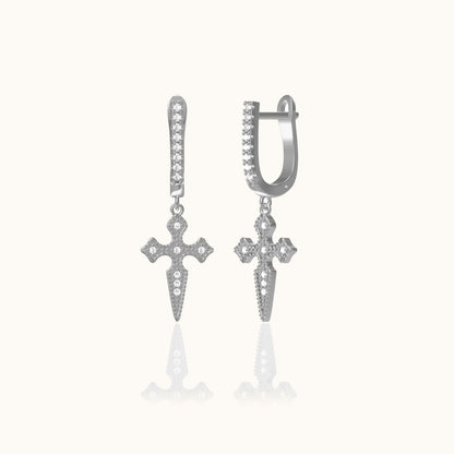 Cross CZ Gothic Latch Back Earrings