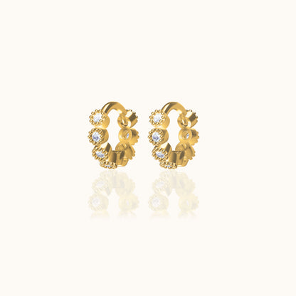 Crystal White CZ Bezel Set Bead Mini Hoop Earrings