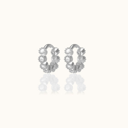 Crystal White CZ Bezel Set Bead Mini Hoop Earrings