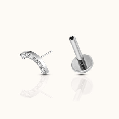 Smiley Curved Bridge White CZ Threadless Labret Titanium Flat Back Earring