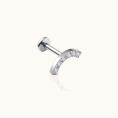 Smiley Curved Bridge White CZ Threadless Labret Titanium Flat Back Earring
