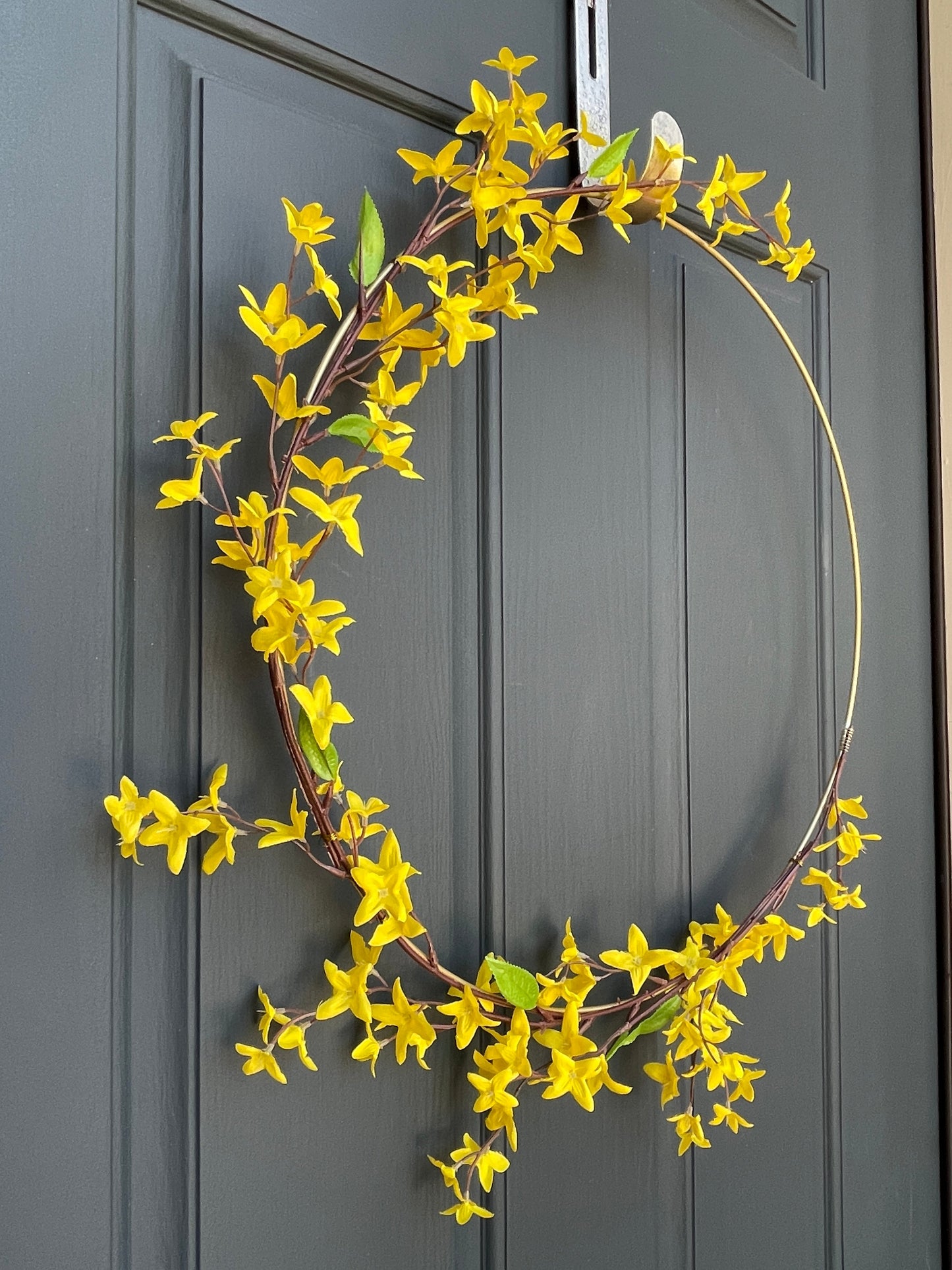 Modern Yellow Forsythia Spring Hoop Wreath