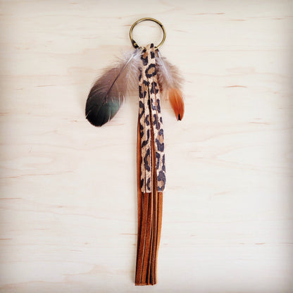 Boho Western Leather Boot Bling Charm w/ Leopard Fringe 500y