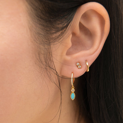 Oval Turquoise Drop CZ Pave Hoop Earrings
