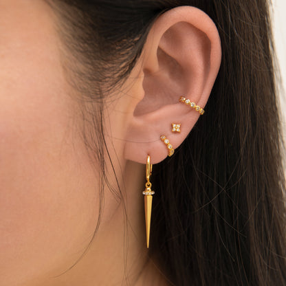 Crystal White CZ Bezel Set Bead Mini Hoop Earrings