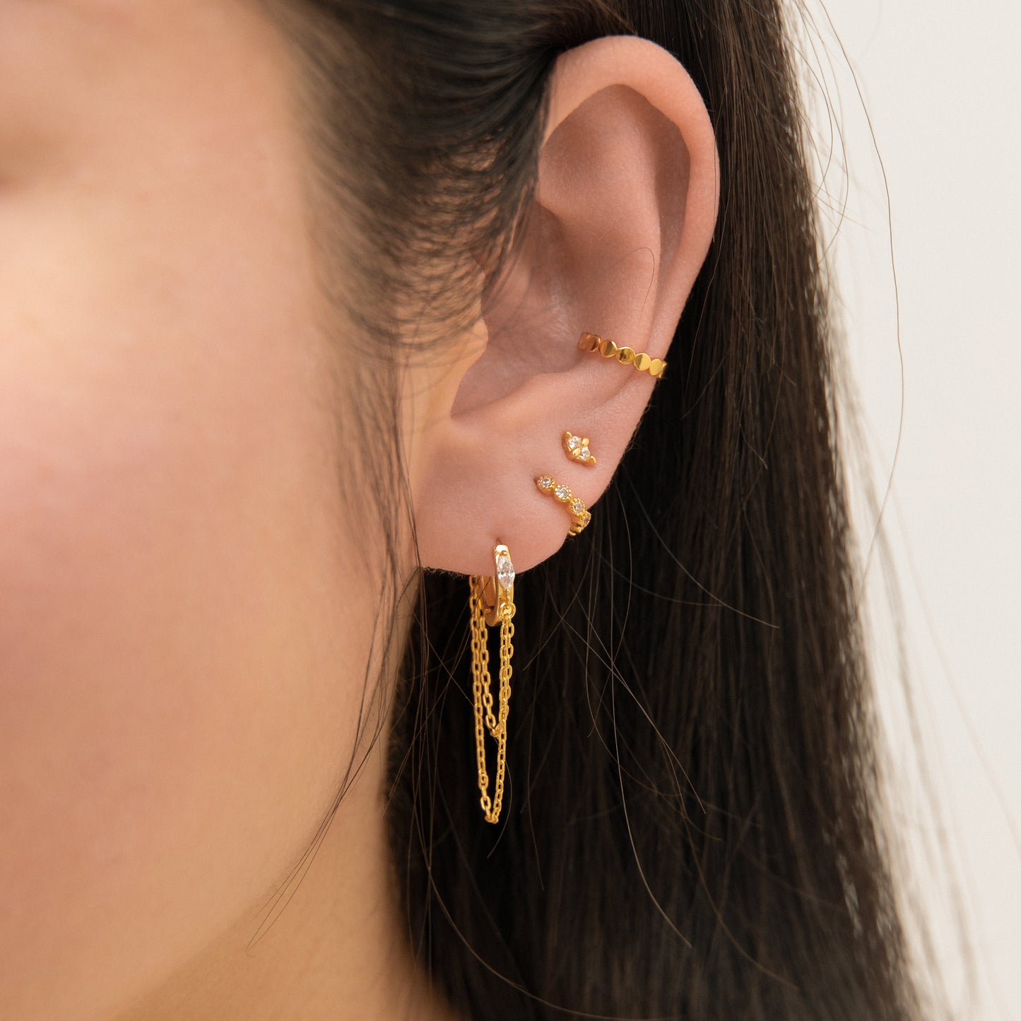 Crystal White CZ Bezel Set Bead Mini Hoop Earrings