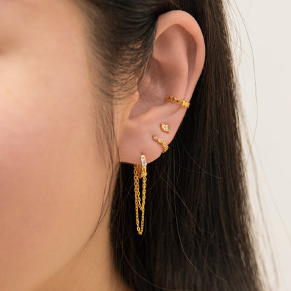 Crystal White CZ Bezel Set Bead Mini Hoop Earrings