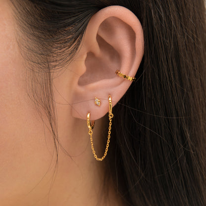Single Bead Double Hoop Chain Earring
