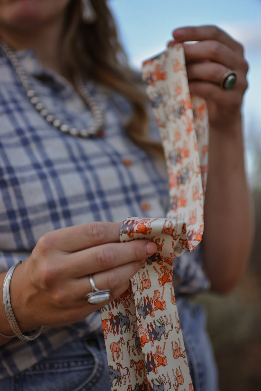 Mustang Meadows Silk Twilly Western Scarf V1 — Final Stock