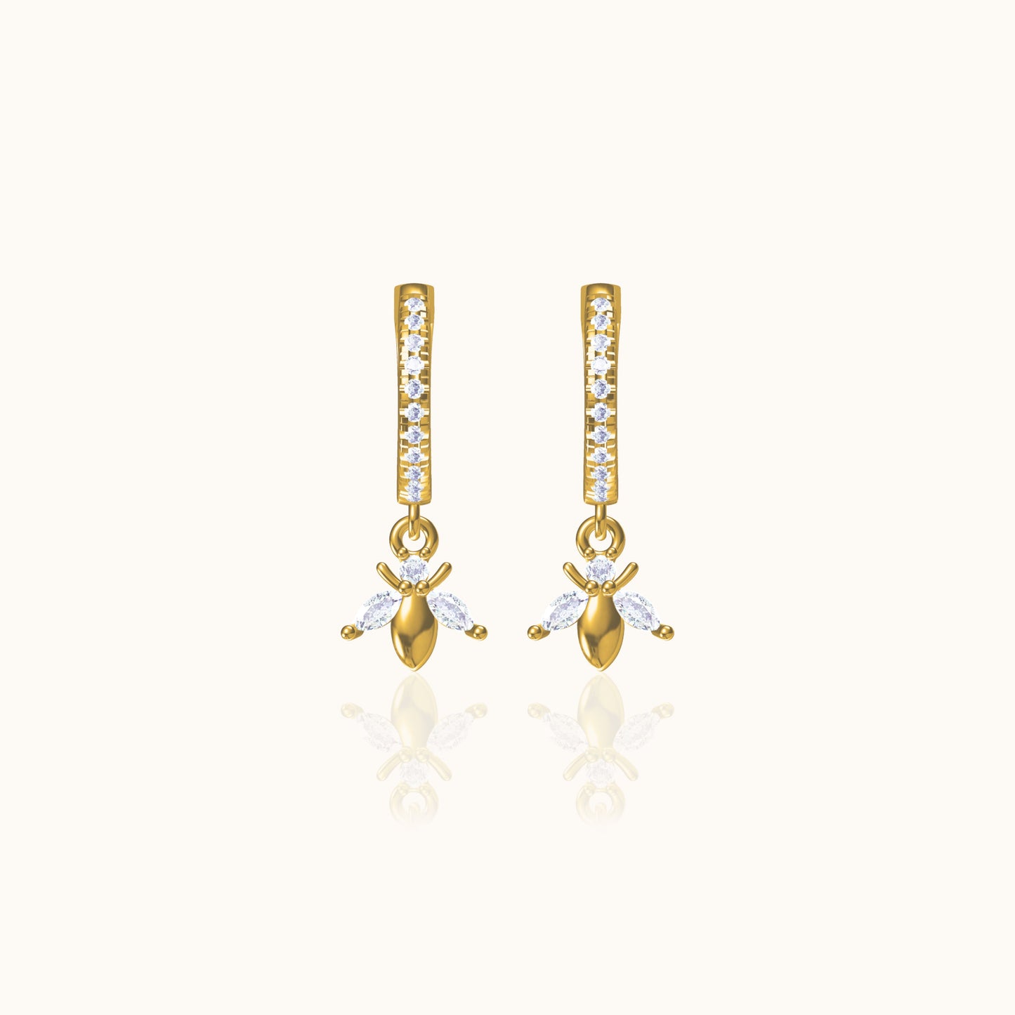 Dainty Bee Hoop Earrings with White Stone