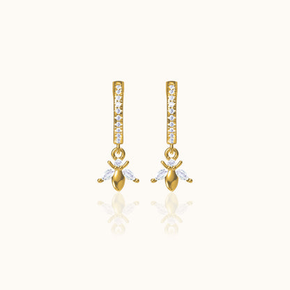 Dainty Bee Hoop Earrings with White Stone
