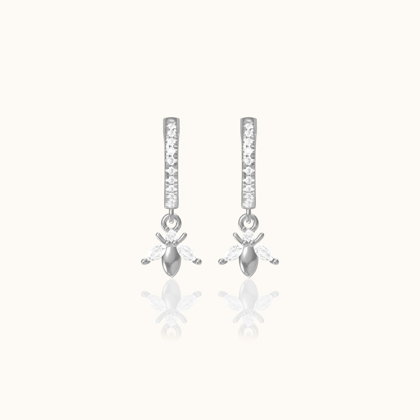 Dainty Bee Hoop Earrings with White Stone