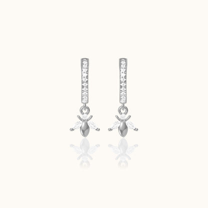 Dainty Bee Hoop Earrings with White Stone