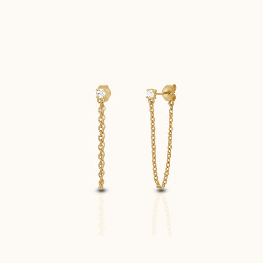 Dainty CZ Chain Stud Earrings