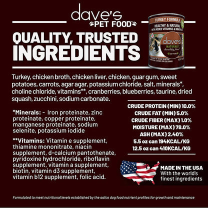 Dave's Naturally Healthy Turkey Dinner Paté Wet Cat Food (12.5oz)