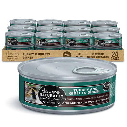 Dave's Naturally Healthy Grain Free Turkey & Giblets Dinner Wet Cat Food (5.5oz)