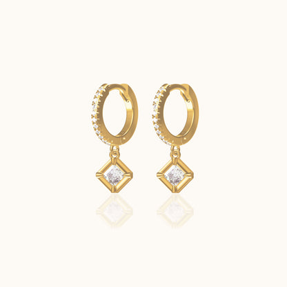Diamond Shaped Dangle CZ Pave Hoop Earrings