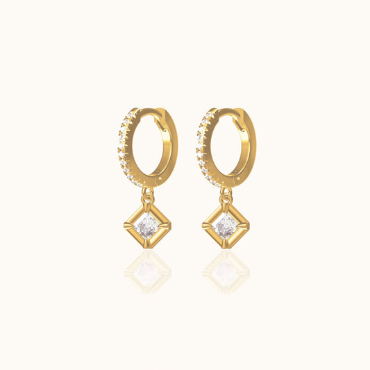 Diamond Shaped Dangle CZ Pave Hoop Earrings