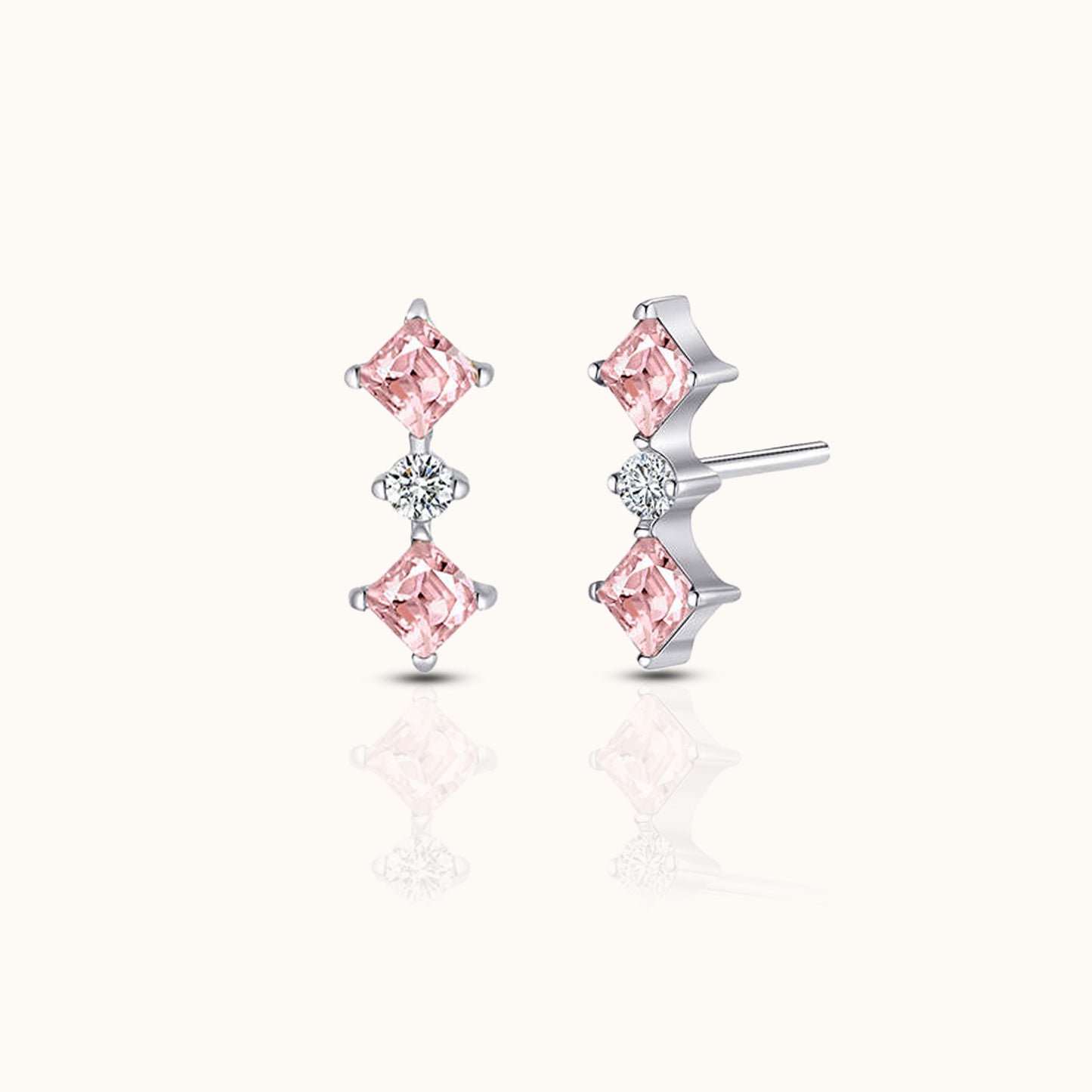 Diamond Shaped Pink CZ Bar Threadless Labret Titanium Flat Back Earring