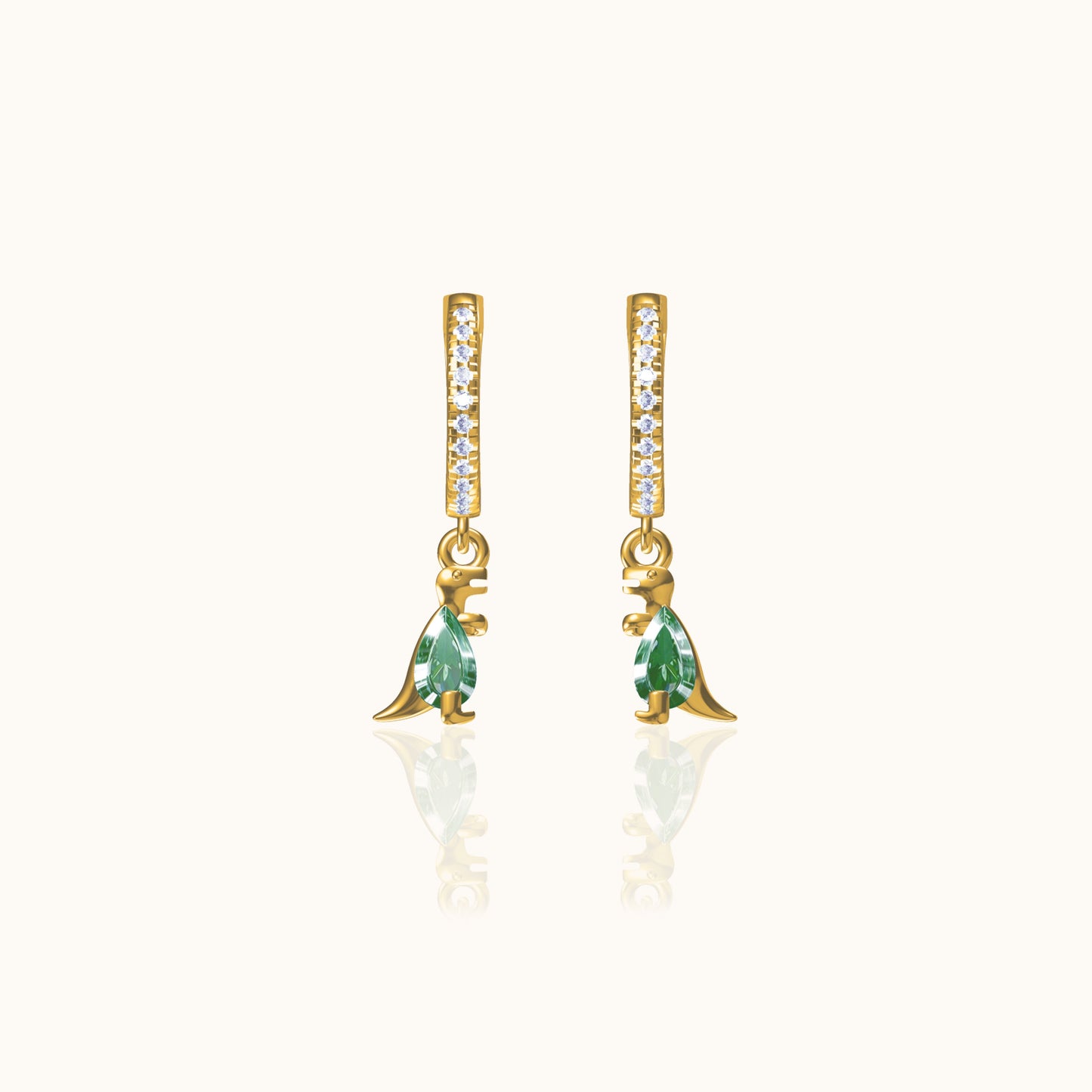 Dinosaur CZ Dangle Hoop Earrings