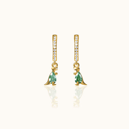Dinosaur CZ Dangle Hoop Earrings