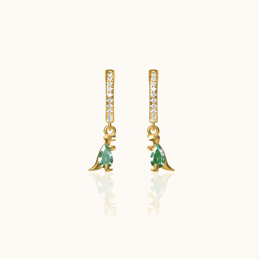Dinosaur CZ Dangle Hoop Earrings