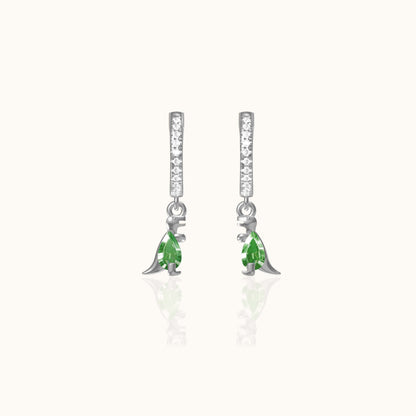 Dinosaur CZ Dangle Hoop Earrings