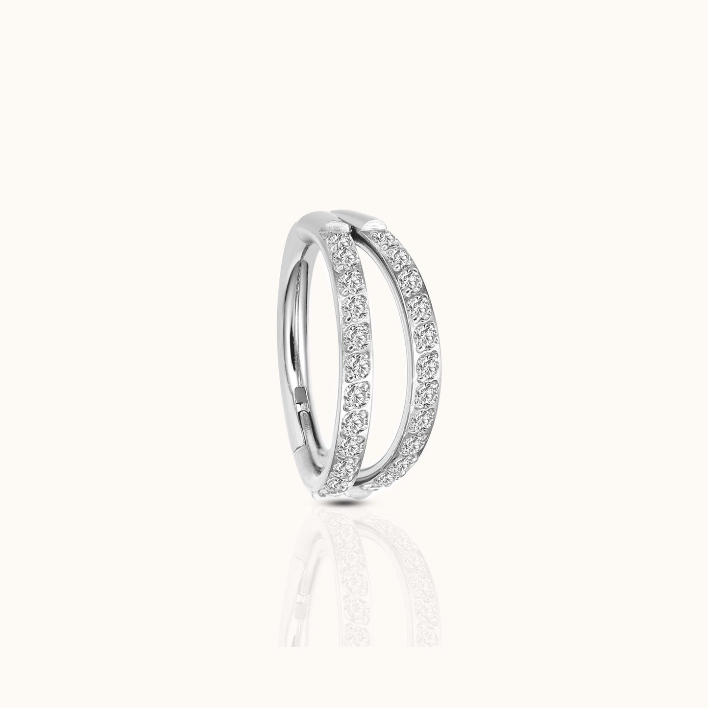 Double Circle CZ Pave Clicker Titanium Hinged Hoop Earring