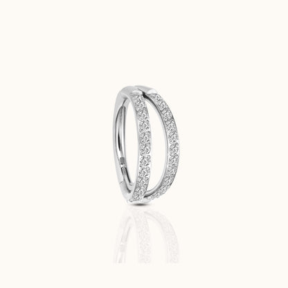 Double Circle CZ Pave Clicker Titanium Hinged Hoop Earring