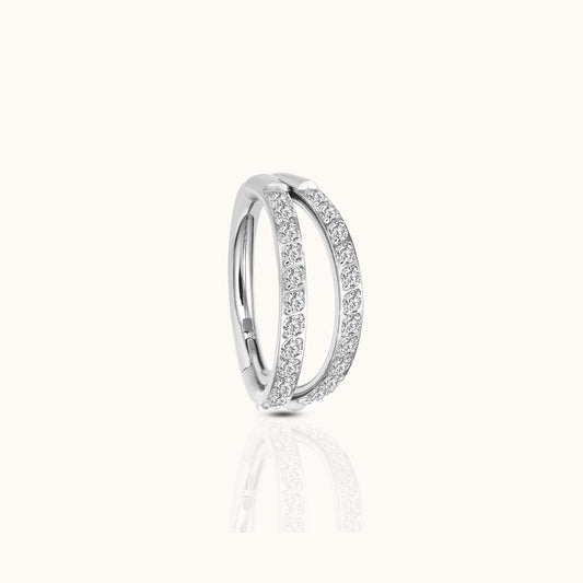 Double Circle CZ Pave Clicker Titanium Hinged Hoop Earring
