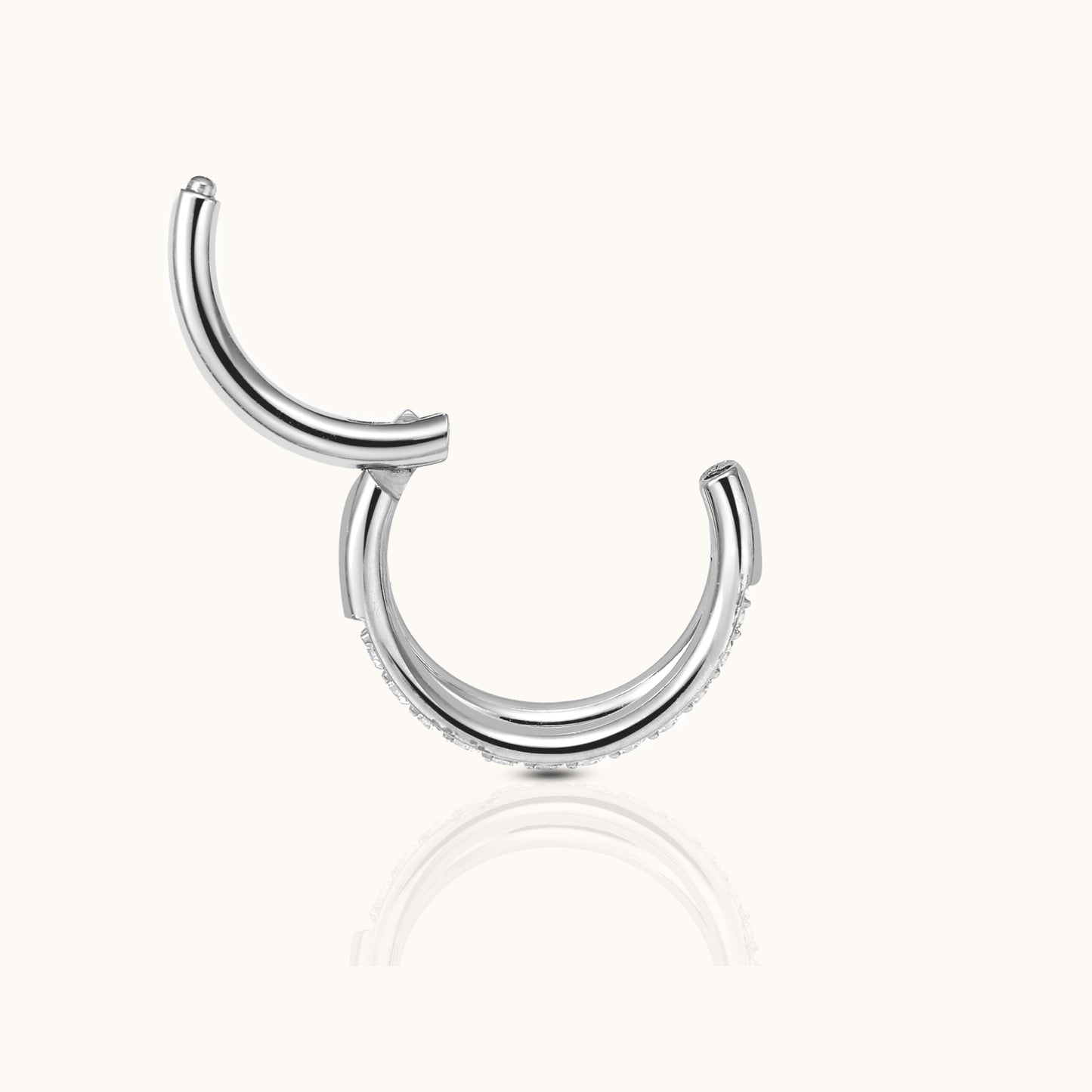 Double Circle CZ Pave Clicker Titanium Hinged Hoop Earring