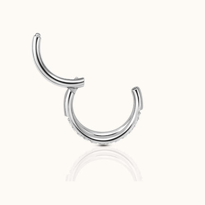 Double Circle CZ Pave Clicker Titanium Hinged Hoop Earring