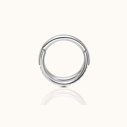 Double Circle CZ Pave Clicker Titanium Hinged Hoop Earring