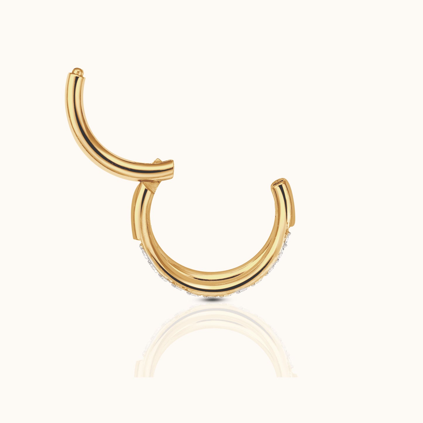 Double Circle CZ Pave Clicker Titanium PVD Gold Hinged Hoop Earring